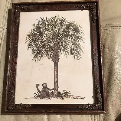 Dianne Krumel Signed Monkey & Palm Tree Print 10 X 9 Lithograph Framed • $13