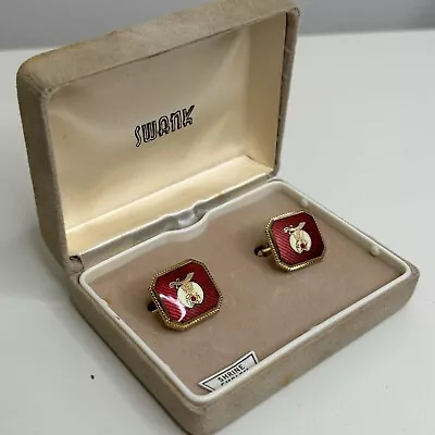 VINTAGE Swank SHRINERS RED ENAMEL CUFFLINKS Men’s IN ORIGINAL BOX Masonic • $34.99