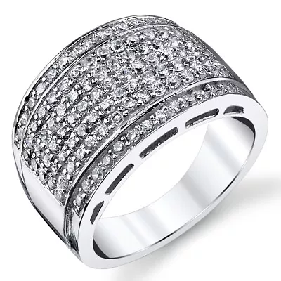 Sterling Silver Men's High Polish Micro Pave Wedding Band Ring W/ Cubic Zirconia • $39.99