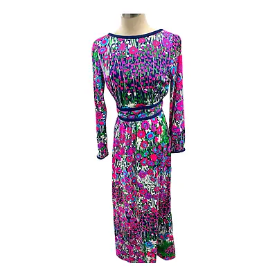 Fantastic 60s Saks Fifth Ave Bright Mod Floral Pattern Maxi Dress Med • $110