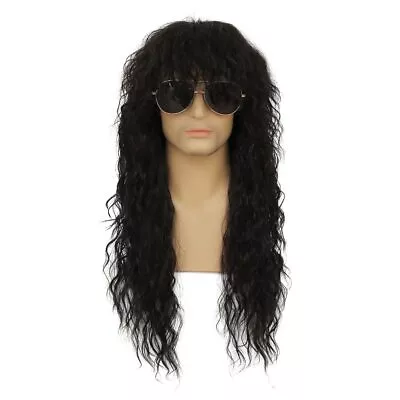 Mens Black Mullet Wigs 80s Costume Wig Curly Long Male Wig Punk Heavy Metal R... • $24.04