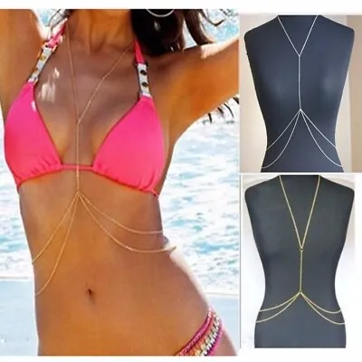 Sexy Women Body Chain Harness Crossover Belly Waist Bikini Beach Slave Necklace • £3.99