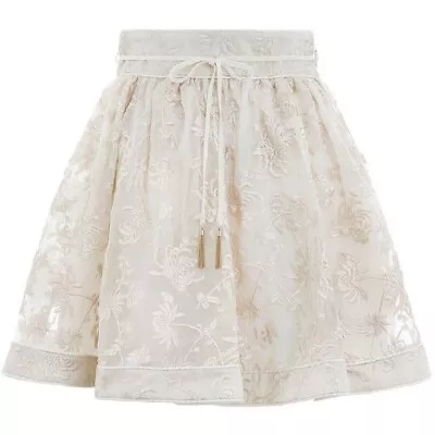 Zimmermann Rife Embroidered Mini Skirt In Pearl Sz 6 US (*missing Belt Tie*) • $299.99