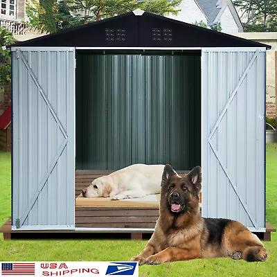 8'x8' Large Metal Dog House Waterproof Outdoor Dog Cage Dog Kennel Shelter Gray • $320
