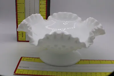 Milk Glass Hobnail Footed Scalloped Bowl • $26.79