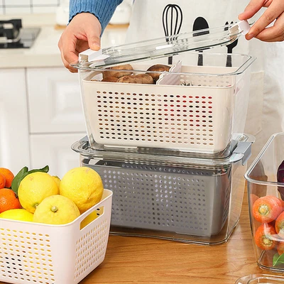 £7.95 • Buy Double Layer Fridge Drain Storage Basket Box With Lids For Food Fruit Vegetable