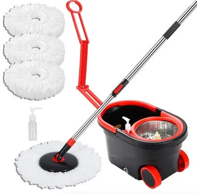 Spin Mop And Bucket Set With Wringer3 Washable Replacement Microfiber Mops Head • $29.99