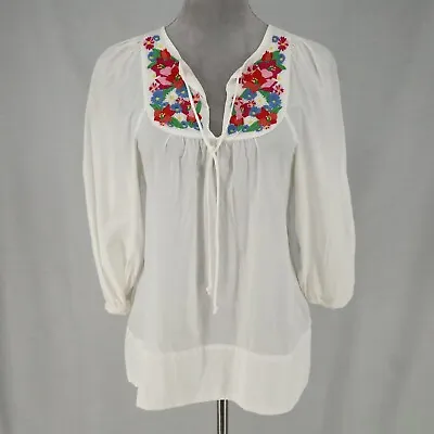 H&M The Garden Collection White Top Sz 4 Women Embroidered Organic Cotton Blouse • $24.77
