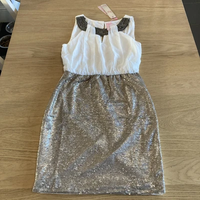 £0.99 • Buy Ivory And Silver Sequin Dress Size M
