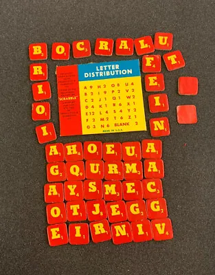 Vintage Scrabble Pieces 1950’s? Letters Red Tiles Production & Marketing Co USA • $10