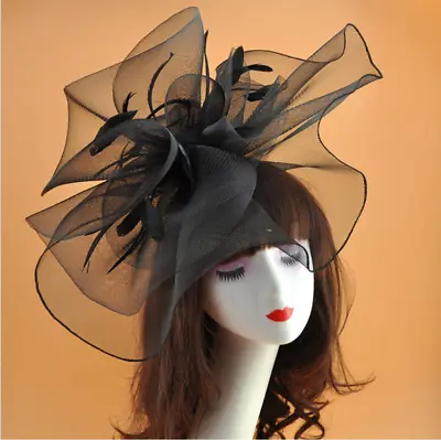 Party Wedding Royal Ascot Race LARGE Feather Flower Clip Fascinator • £12.99