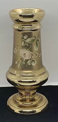 Vintage Mercury Glass Vase Gold Floral Hand Painted 10” • $34.43