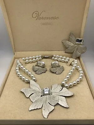 Veronese Collection Flower Statement Jewelry Pendant Earrings Set • $119