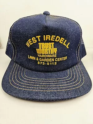 Vintage DENIM West Iredell Hardware Lawn Garden Trucker Hat Snapback Dad Cap • $24