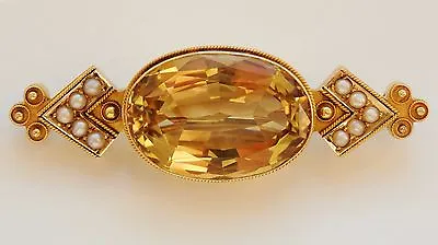 Fine Antique Victorian 15ct Gold Scottish Cairngorm Citrine & Pearl Brooch C1875 • £895