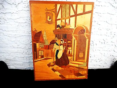 Vintage Hand Colored Heavy Marquetry Scenic ArtworkVictorian Couple • $110