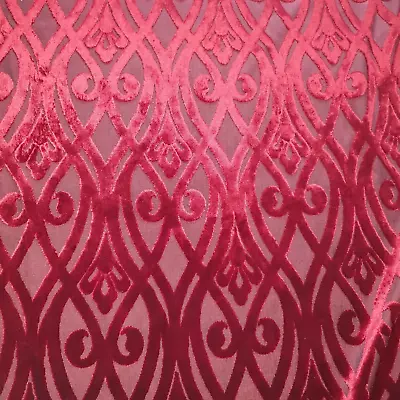 Home Textile  Heavy Fabric 600gms  Red Jacquard Velvet  115cm L  1.40cm W • £10.99