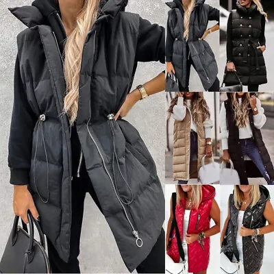 Womens Hooded Quilted Padded Waistcoat Sleeveless Vest Gilet Winter Body Warmer • £12.99