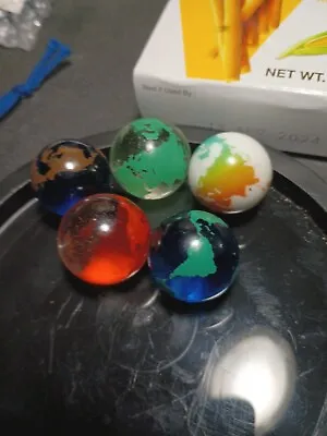 5X Vintage World Globe Planet Earth Geography 3/4  Shooter Glass Marbles Collect • $35