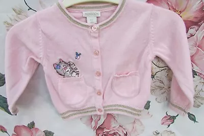 Pink Fine Knit Cotton Kitten Party  Cardigan Shrug 3-6 Months  MONSOON £23 • £2.99