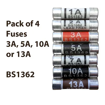3/5/10/13 AMP Plug Top Fuses Pack Of 4 BS1362 • £1.95