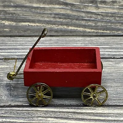 Vintage Christmas Ornament Red Wooden Wagon Gold Metal Wheels Handle 1.5” • $14.99