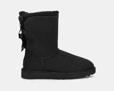 UGG Black Bailey Bow II Boot UK Size 10.5 Leather Flat Boots Fur Lining NEW • £74.99