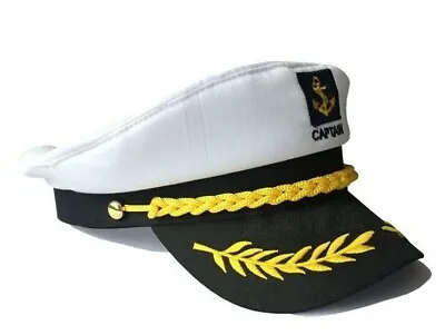 $16.95 • Buy Captain Sailor Hat Cap Yacht Skipper Boating Costume Marine White/ NavADJUSTABLE