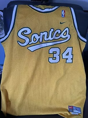 Nike Vtg NBA Jersey Men’s LARGE Ray Allen Seattle Super Sonics Yellow Stitched • $75