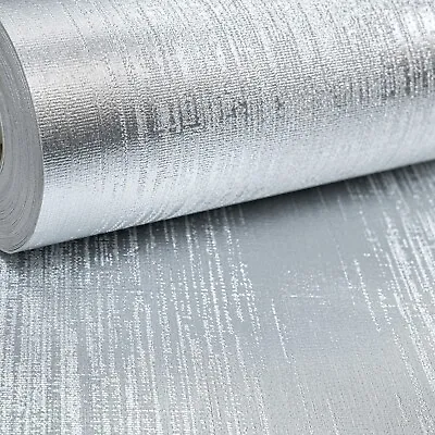Plain Metallic Silver Wallpaper HeavyWeight Silk Ombre Embossed Foiled Vinyl • £9.99