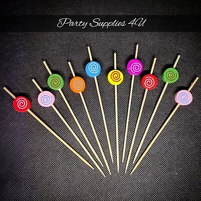 10pk Colourful Swirl Party Picks Cocktail Sticks/wooden/food/Candy/Xmas/Hallowee • £2.69