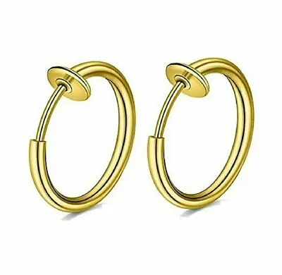 1-Pair Men Women Stainless Steel Clip On Non-Piercing Fake Spring Hoop Earrings • $4.48