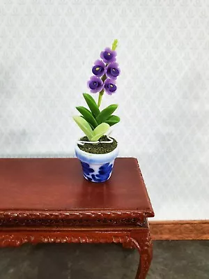 Dollhouse Miniature Orchid Purple Spike Flowering Plant In Ceramic Pot 1:12 • $8.99