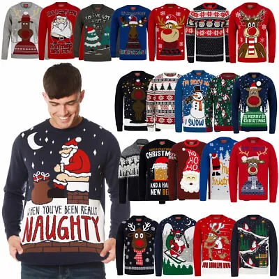 £19.99 • Buy Mens Christmas Jumper Funny Novelty Xmas Pullover Sweater Knitted Santa Reindeer