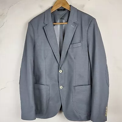 Zara Mens UK44 Blazer Suit Jacket Grey Formal Elbow Patches Woven Casual • £15.69