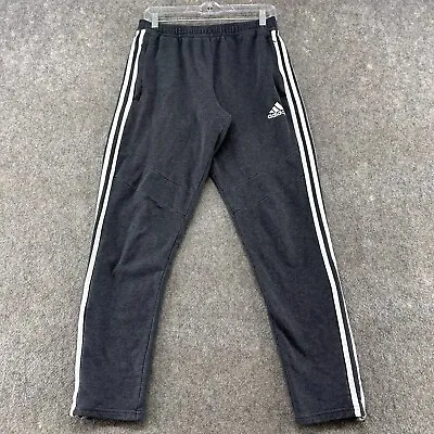 Adidas Pants Mens Medium Grey White Sweat Stripe Polyester Warm Up Gym Tapered • $6.74