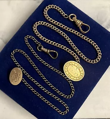 2x Detailed Gold Filled Button Watch Chain Fob Lot 9.5-11” Vtg Victorian Gf Lot • $55