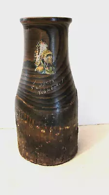 Vtg Nobleboro Maine Souvenir Indian Chief Wooden Milk Bottle          E • $12.95