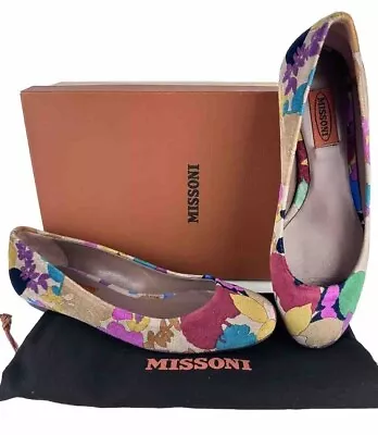 Missoni $650 NIB 7 US 37 EU Floral Print Velvet Leather Ballet Flats Shoes Bag • $117