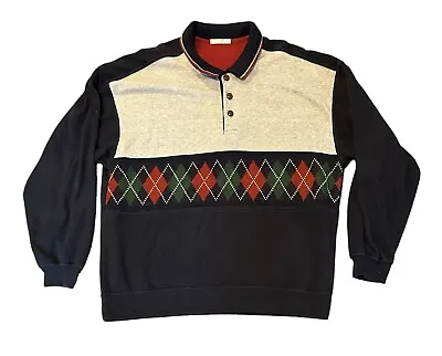 St Michael Marks & Spencer Collared Sweatshirt Size Large Argyle Pattern Vintage • £21.99