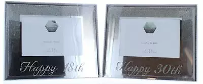 Silver Glitter Mirror Glass Milestone Birthday Photo Frames 16th-60th Happy Bday • £5.99