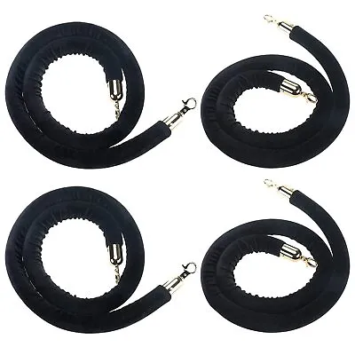 4 PCS Black Velvet Stanchion Rope With Polished Gold Hooks Total Length 20 Feet • $28.99