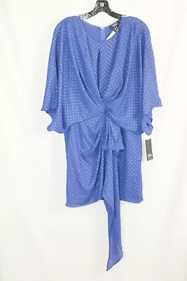 Aidan Mattox Womens Royal Blue/Silver Polka Dot Draped Midi Dress #8 $92 • $34.99