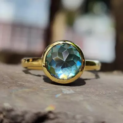 2.00 CT Rose Cut Aqua Blue Moissanite Bezel 925 Sterling Silver Engagement Ring • $110