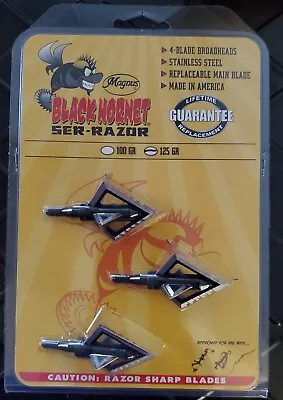 Magnus Black Hornet Ser-Razor Broadheads - 125gr - 4 Blade - 3 Pack - BHSR1254 • $42.95