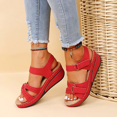 New Womens Summer Walking Slingback Shoes Casual Orthopedic Ladies Wedge Sandals • £10.09