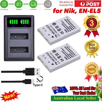 2 EN-EL5 Battery + DUAL Charger For Nikon CoolPix P5000 P510 P520 P530 P6000 S10 • $39.15