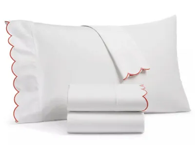 Martha Stewart Set Of 2 Scalloped Standard Pillowcases 400 TC Cotton Coral 👍 • $14