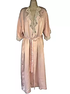Vintage Barbizon Boutique Size L Peignoir  Robe Floral Satin Lace • $18.75