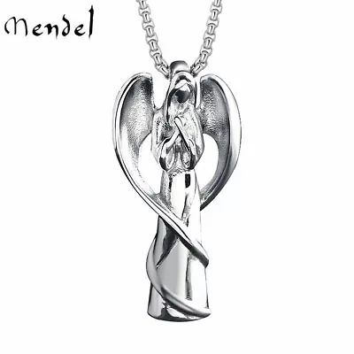 MENDEL Womens Stainless Steel Praying Guardian Angel Wing Pendant Necklace Chain • $11.99